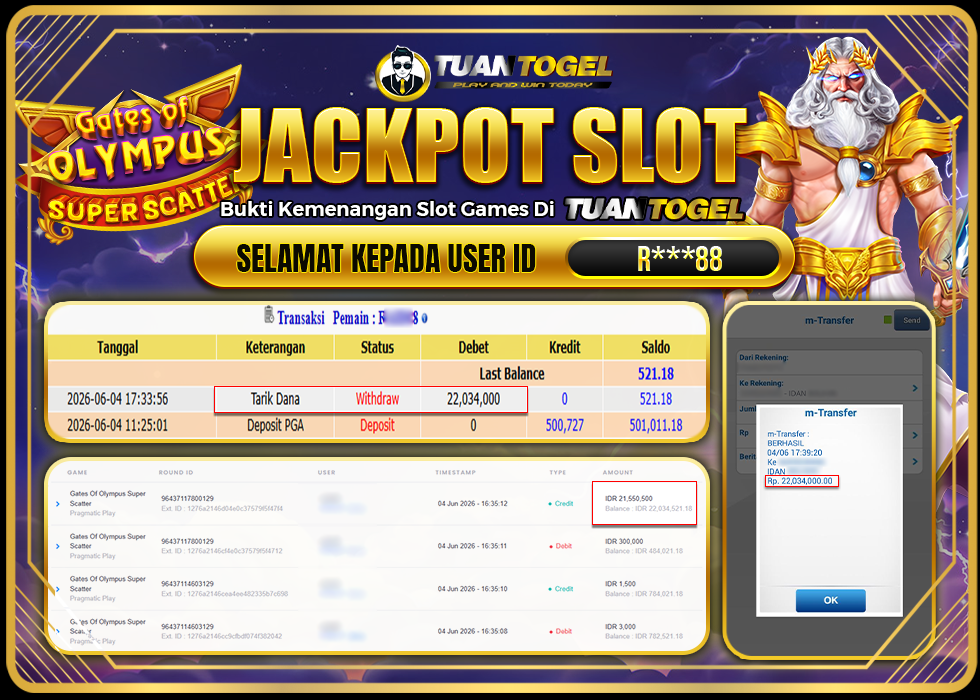 TUANTOGEL JACKPOT SLOT GATES OF OLYMPUS SUPER SCATTER Rp22.034.000, - LUNAS